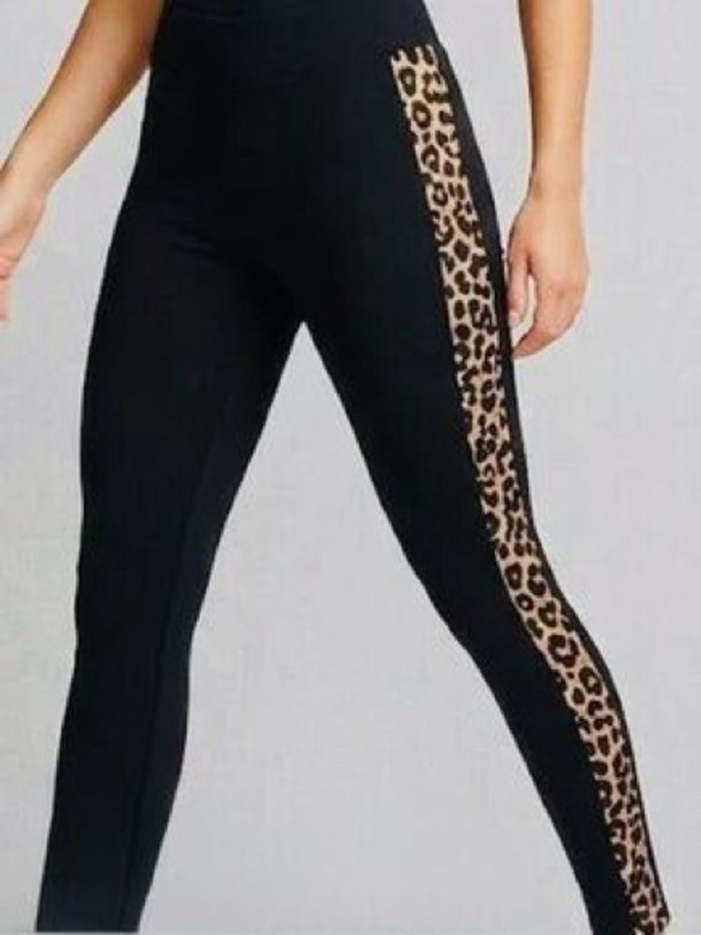 Michael Kors Black Leggings with Leopard Side Panel